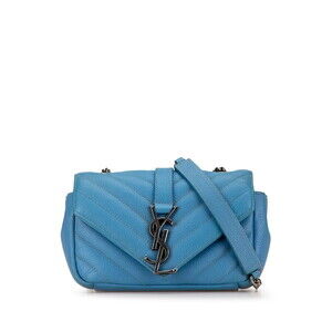 Saint Laurent YSL logo Chai crossbody chain shoulder bag blue leather